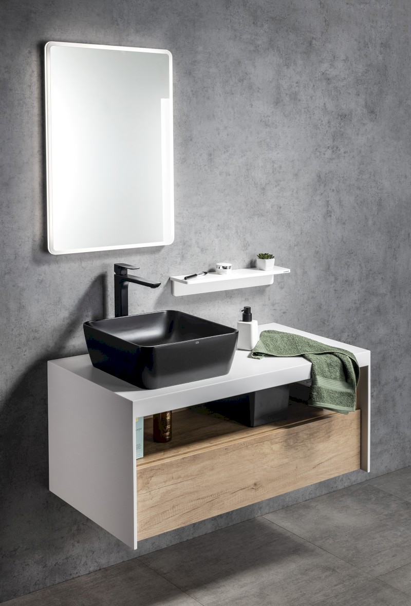 SAND/NUBES keramické umyvadlo na desku 38x38cm, černá mat 903826