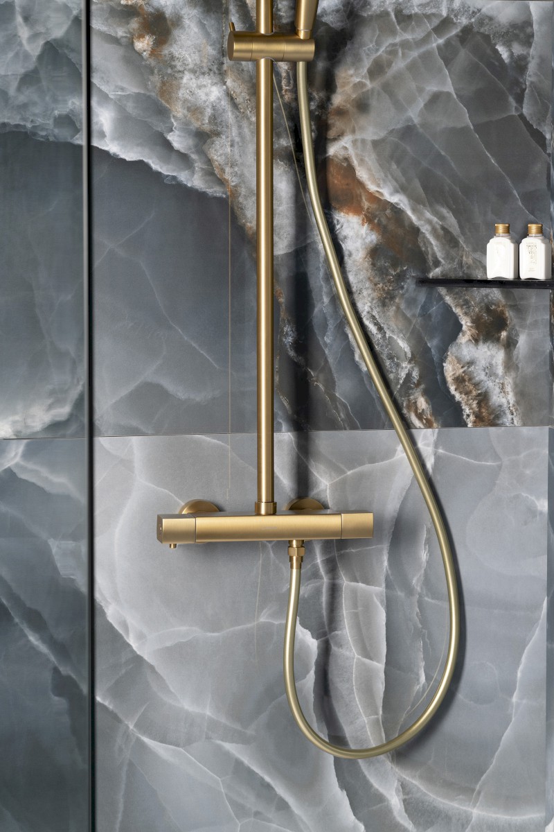 Sprchový sloup s termostatickou baterií, zlato mat SZ139GB