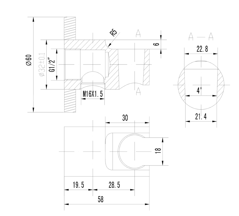 Držák sprchy kulatý, pevný, s vyústěním, chrom 1205-09