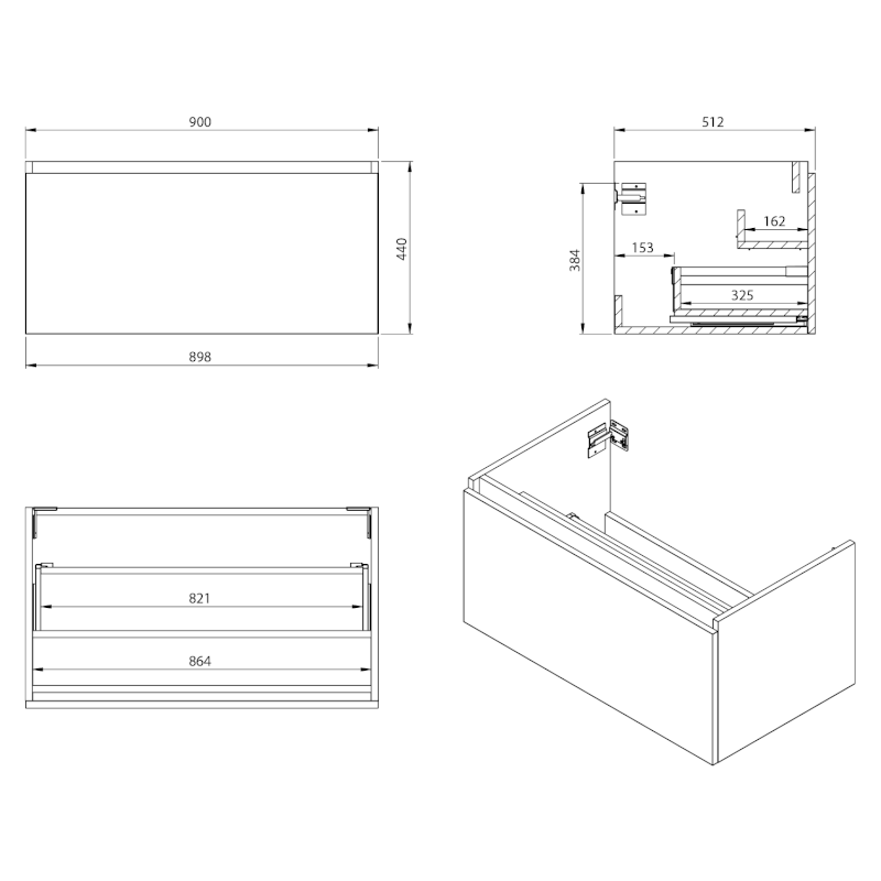 LOREA umyvadlová skříňka 90x44x51,2cm, 1x zásuvka, dub alabama/bílá mat LE090-2231