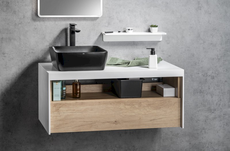 SAND/NUBES keramické umyvadlo na desku 38x38cm, černá mat 903826