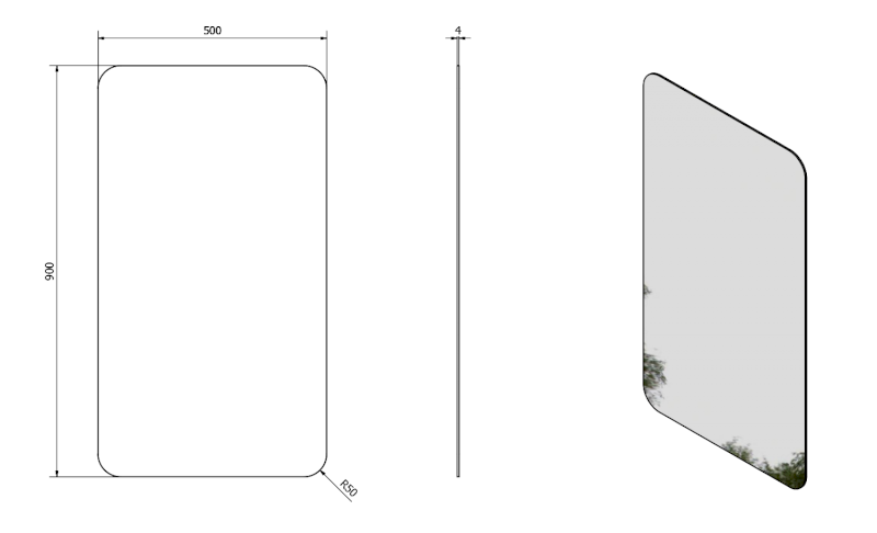 ISHAPE zrcadlo s broušenou hranou 50x90cm, zakulacené rohy, CU free AG495