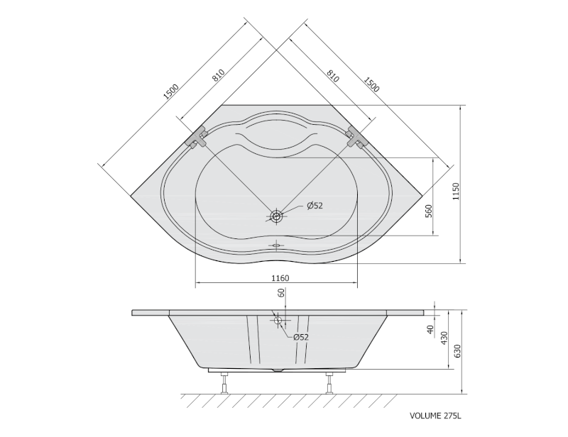 MAREA rohová vana 150x150x43cm, bílá 92111