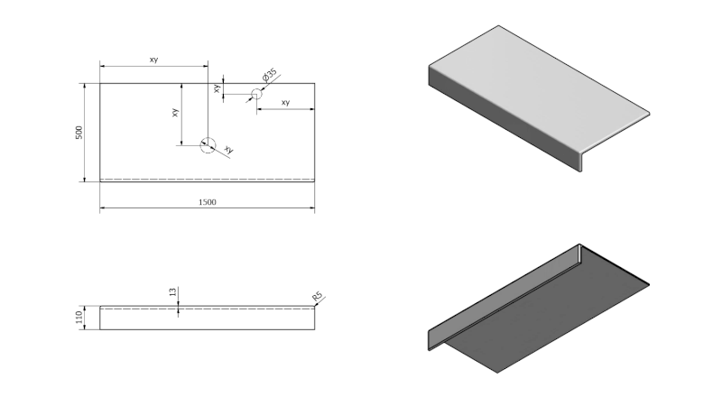 TAILOR rockstone deska 150x50 cm, provedení límce F TR150F