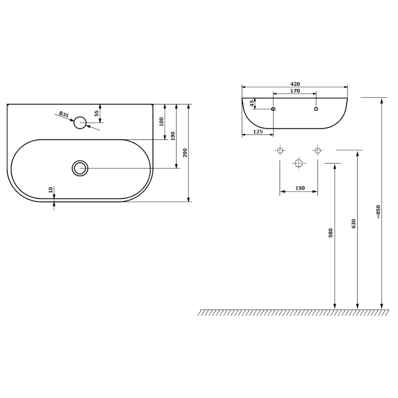 NERISSA keramické umývátko, 42x29cm, bílá AR265