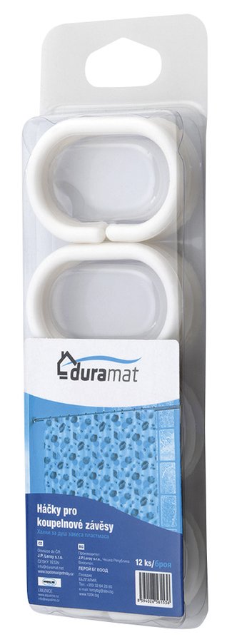 Kroužky na sprchový závěs 12 ks, plast, bílá 23036