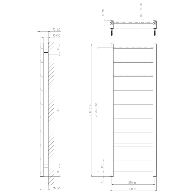 METRO LIGHT otopné těleso 400x1140 mm, chrom IR445R