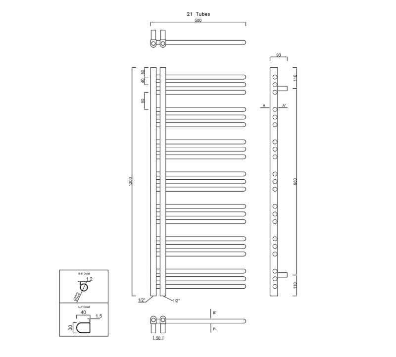 DORLION otopné těleso 500x1200mm, chrom 1130-11