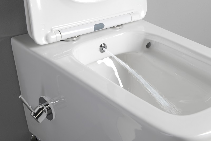 PORTO CLEANWASH závěsná WC mísa Rimless, integrovaná baterie a bidet. sprška, 36x52cm, bílá PZ102RX