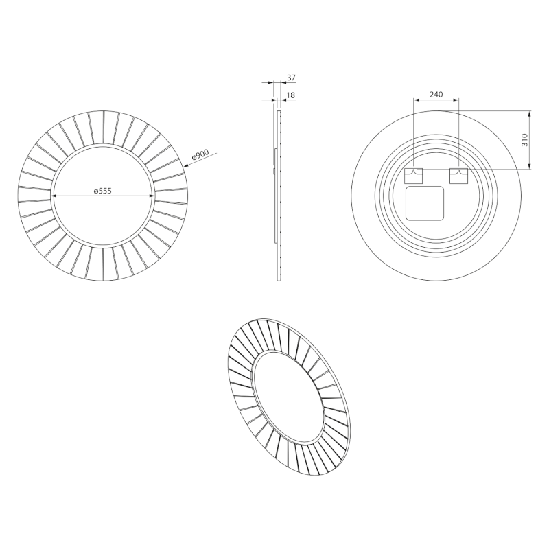 LUMIRO STRIP kulaté zrcadlo s LED osvětlením v rámu ø 90cm, carina LR950-4141S