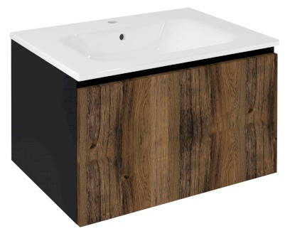LOREA umyvadlová skříňka 70x44x51,2cm, 1x zásuvka, dub collingwood/černá mat LE070-1935