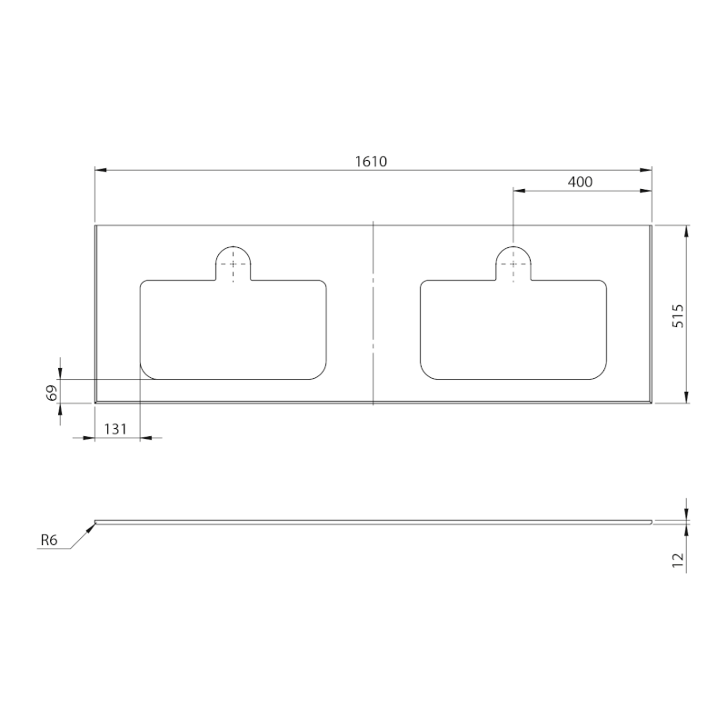 BRAHEA deska rockstone se 2 otvory 161x51,5cm (80+80cm), bílá mat BL161-0101-80