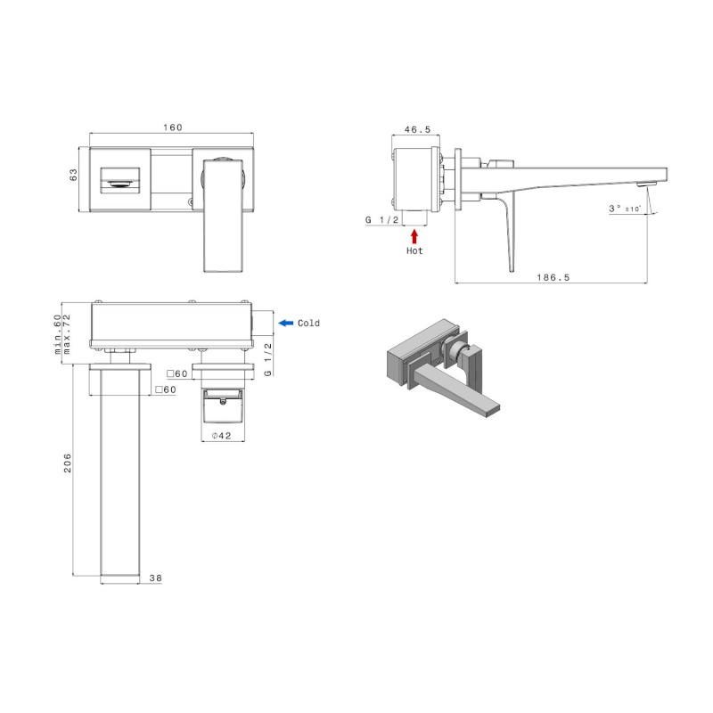 DIMY podomítková dvouprvková umyvadlová baterie, chrom DM018