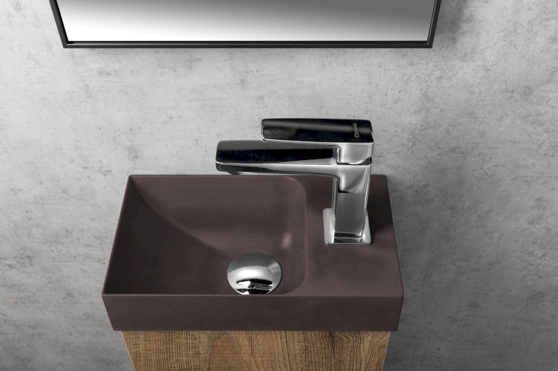 PICCOLINO betonové umývátko 30,8x17cm, baterie vpravo, tmavě hnědá mat PK30515