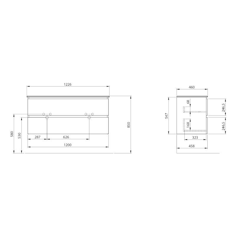 EZARA dvojumyvadlová skříňka 120x55x46cm, dub stříbrný EZ121-1111