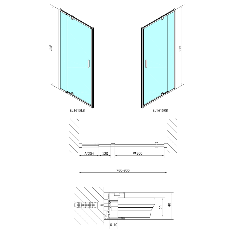 EASY BLACK sprchové dveře otočné 760-900mm, čiré sklo EL1615B