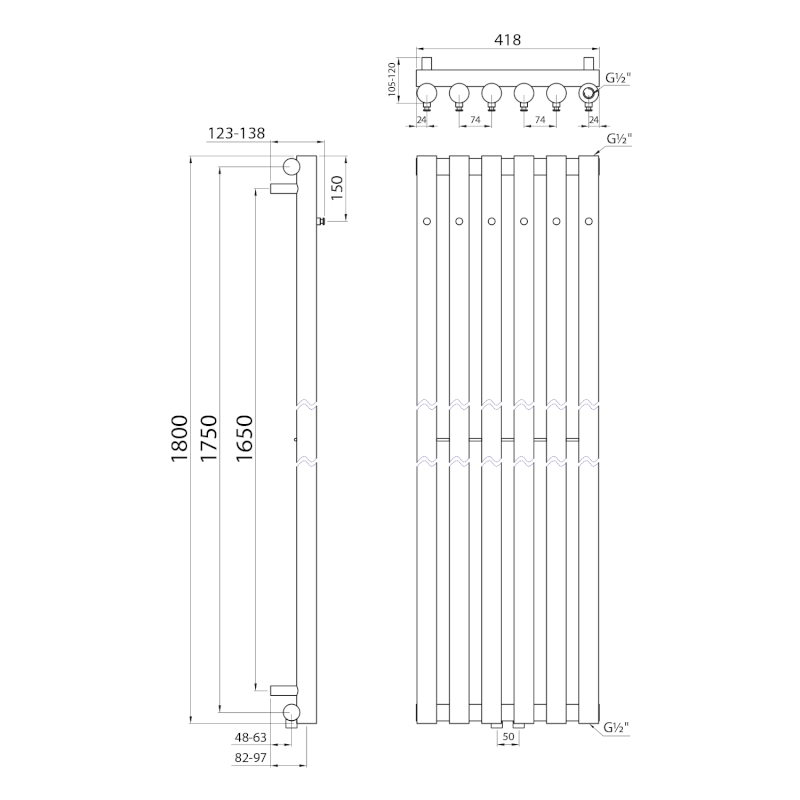 PILON otopné těleso 418x1800mm, se šesti háčky pro ručník, chrom IZ130T