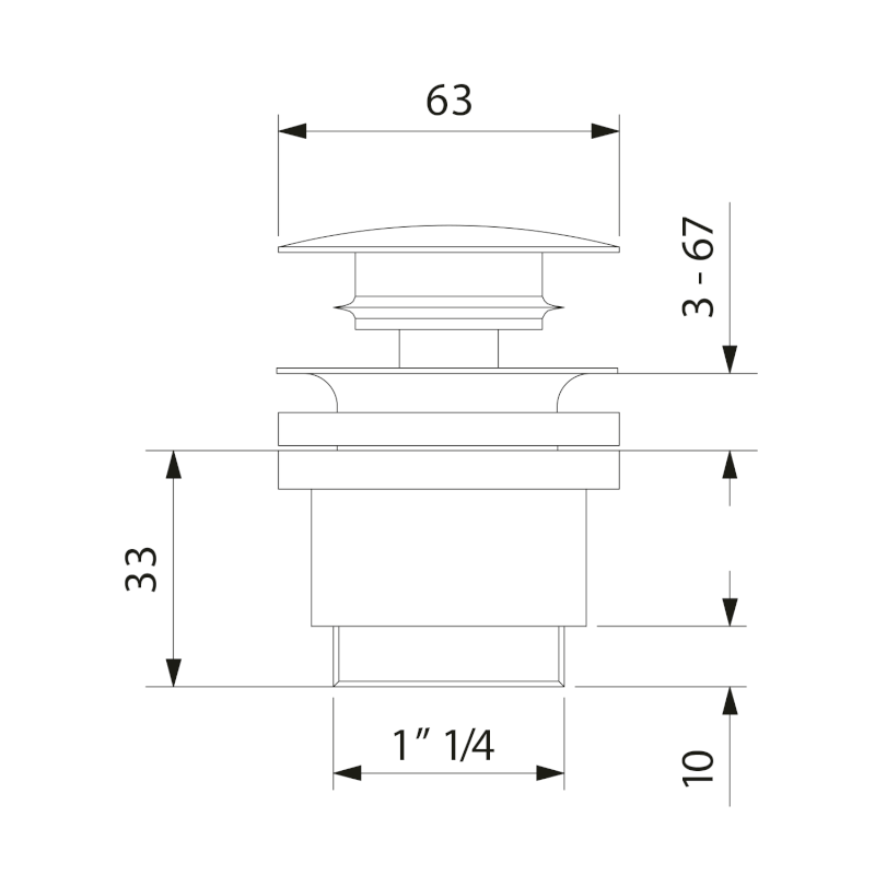 MINIMAL umyvadlová výpust 5/4“, click-clack, velká krytka, nerez mat MI059