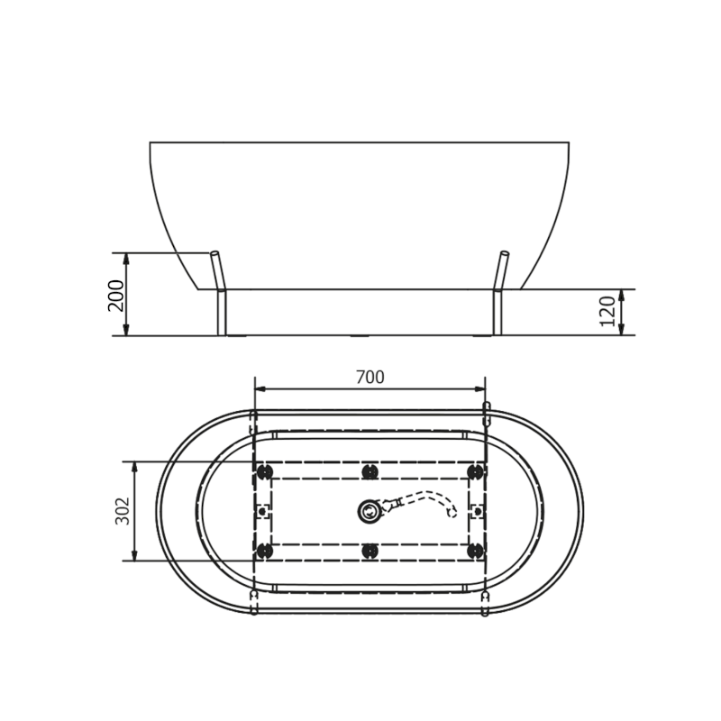 REDUTA konstrukce pro vanu 150x75cm, černá mat 72830B