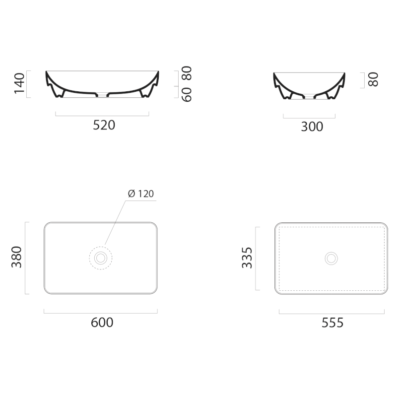 PURA keramické umyvadlo na desku 60x38cm, blush mat 883724