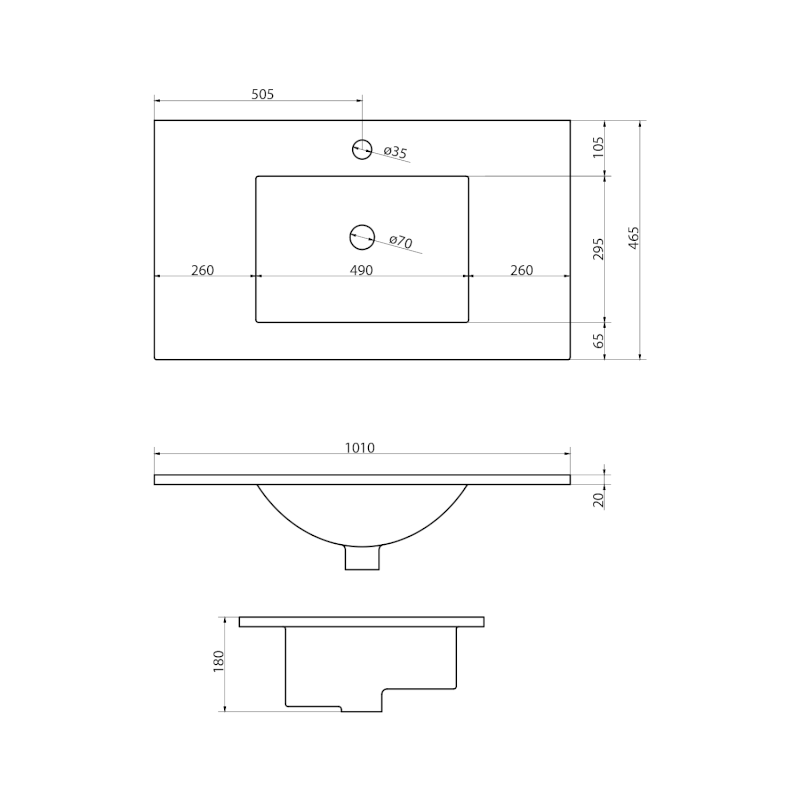 SLIM keramické umyvadlo, nábytkové, 100x46,5cm, bílá 1601-100