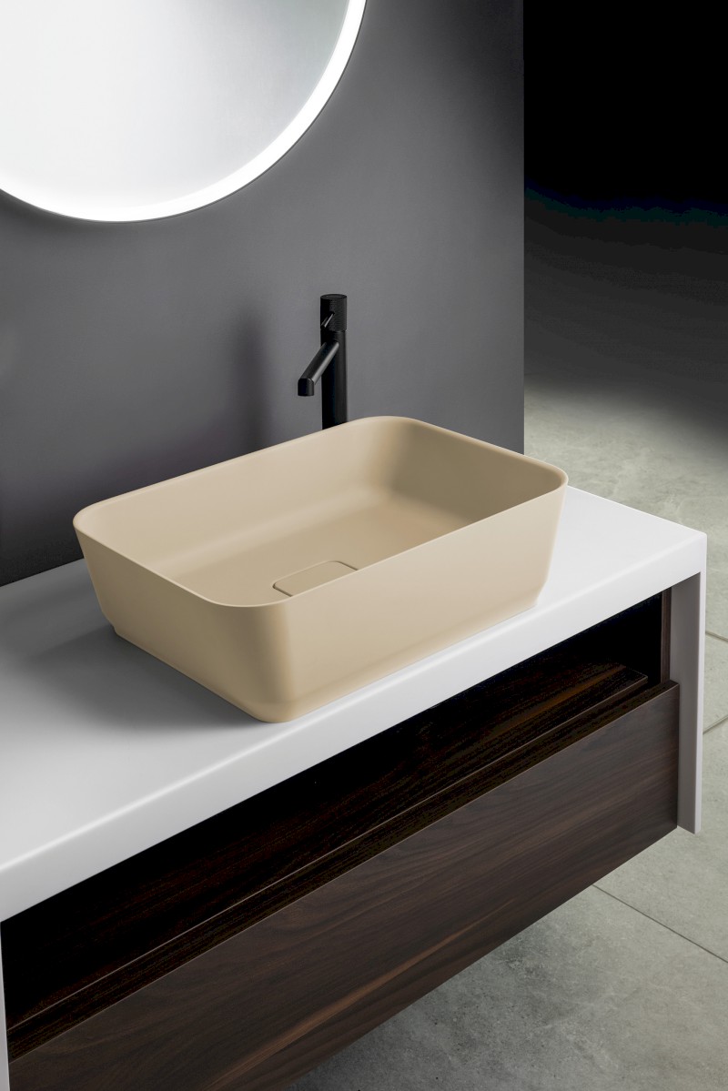 BANERA SQUARE umyvadlo na desku, litý mramor, 50x36cm, béžová mat 14596.81