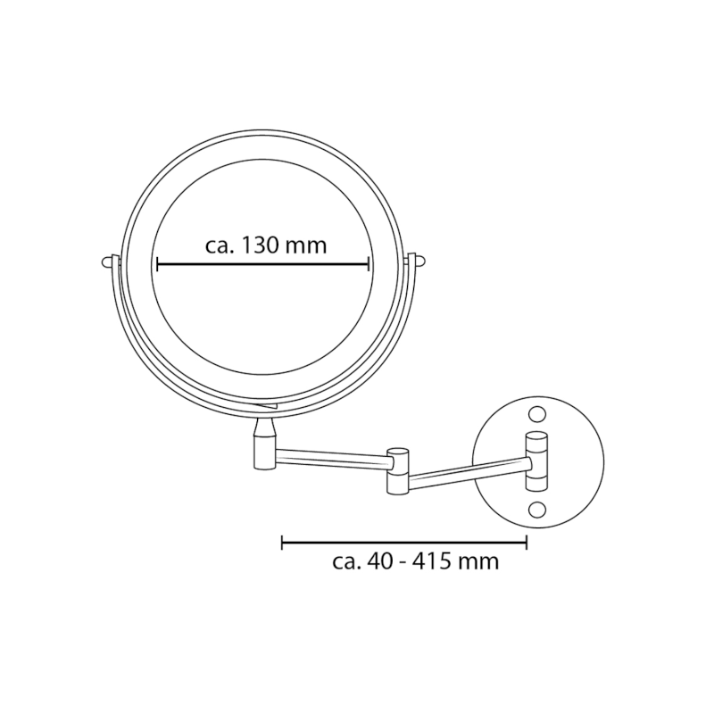 MARY kosmetické zrcátko závěsné, LED, Ø 130mm, černá 03112010