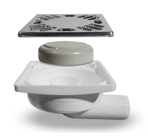 Podlahová vpust 103x103 boční, DN40, mřížka nerez lesk 183.052.0