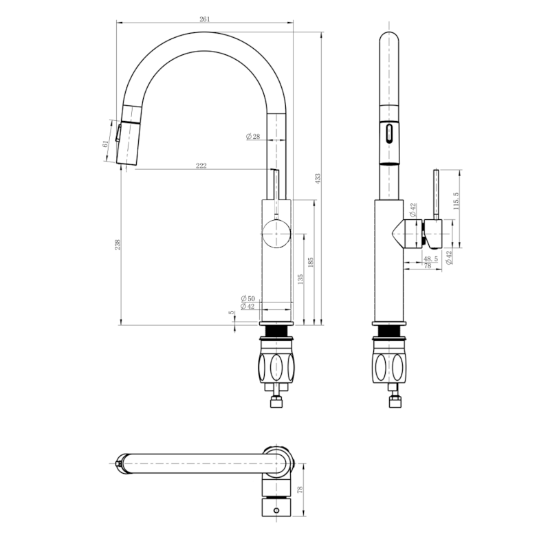 FLAWO stojánková dřezová baterie s výsuvnou sprškou, zlato mat FR576GB