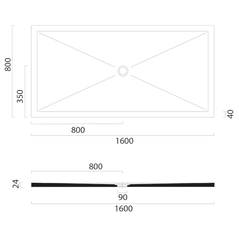 Keramická sprchová vanička, obdélník 160x80x2cm, creta mat 46160808