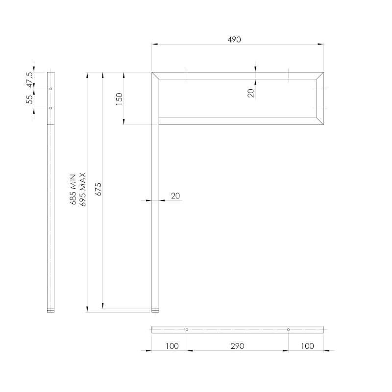 Podpěrná konzole 490x690x20mm, lakovaná ocel, černá mat 30362