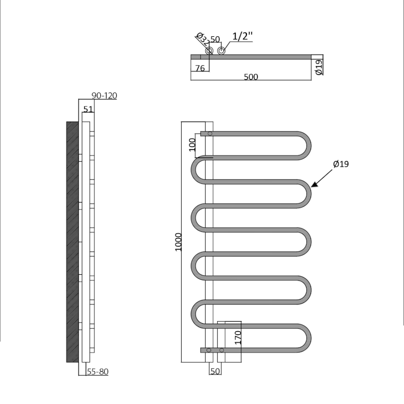 CARISMA otopné těleso 500x1000mm, chrom 1801-14