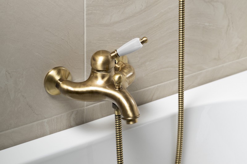 KIRKÉ WHITE nástěnná vanová baterie, bílá páčka, bronz KI10BB