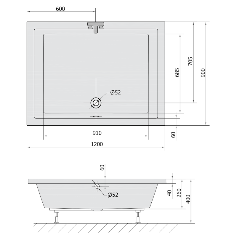 DEEP hluboká sprchová vanička, obdélník 120x90x26cm, bílá 72383