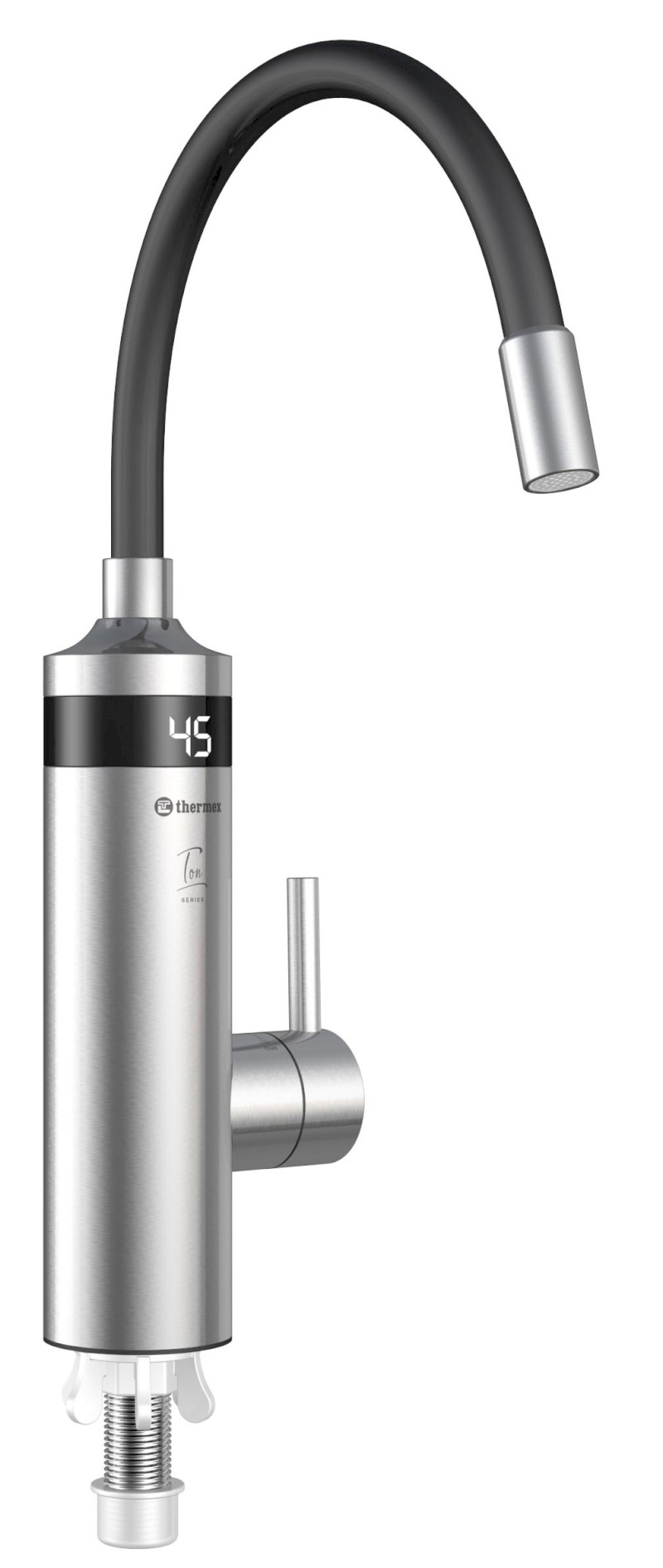 TON elektrická vodovodní baterie s průtokovým ohřívačem vody, flexi ramínko, 230V, 3kW, černá/nerez 211085