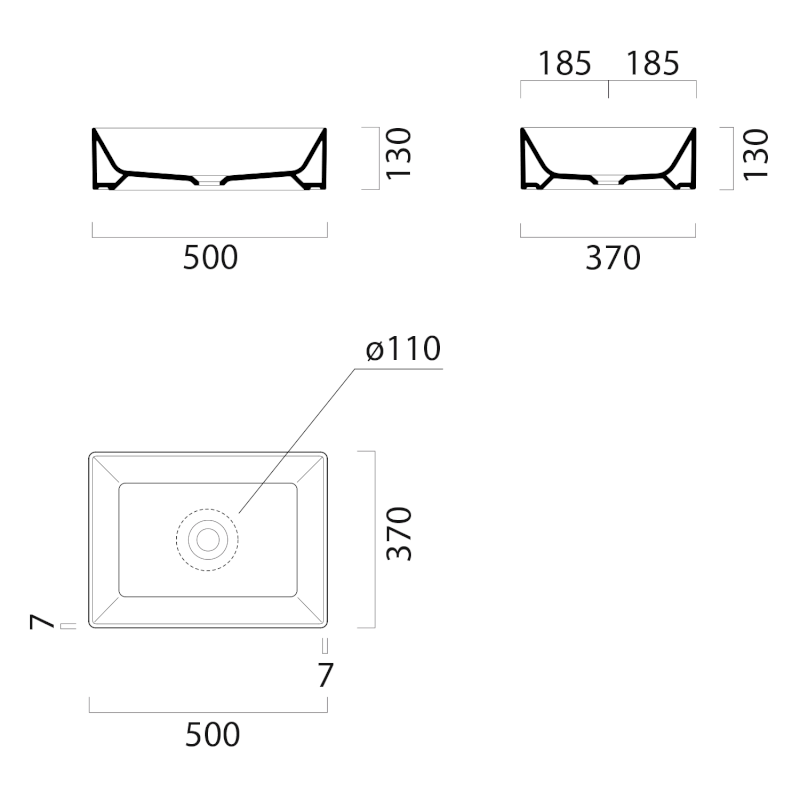 KUBE X keramické umyvadlo na desku, 50x37cm, bílá mat 942909