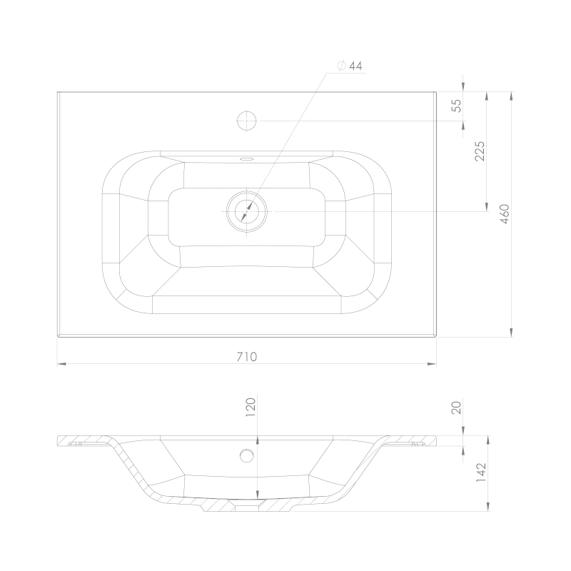 SIDRA umyvadlo, litý mramor, 71x46cm, černá mat SD071B