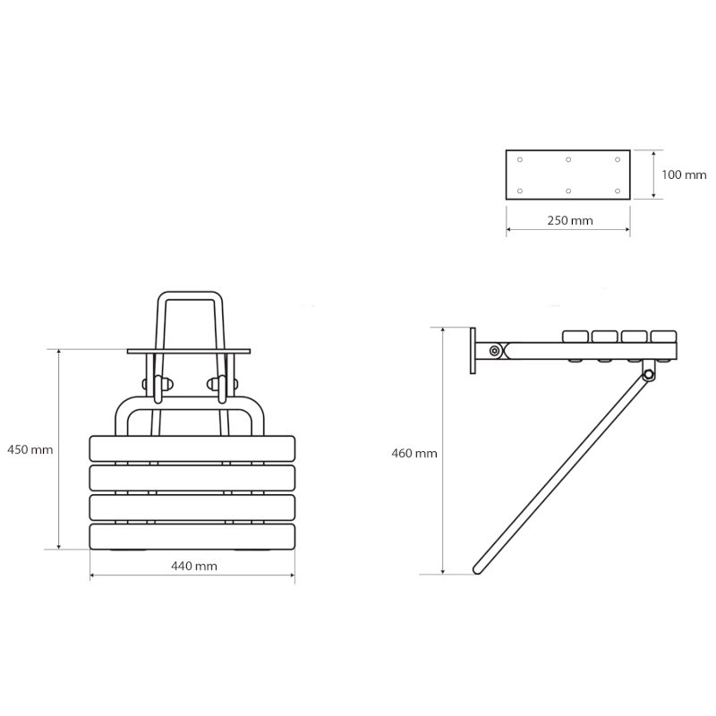 HANDICAP sklopné sedátko do sprchového koutu s opěrnou nohou, 44x45cm, bílá XH001