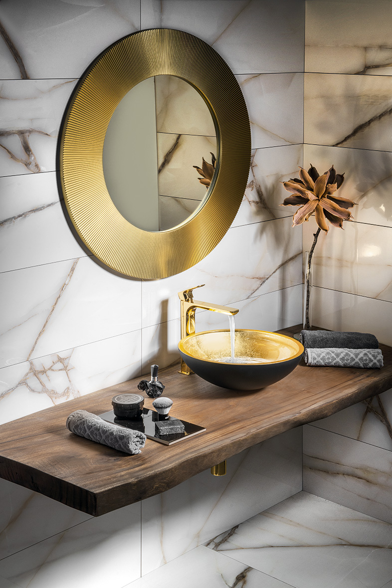 MURANO BLACK-GOLD skleněné umyvadlo na desku, průměr 40cm, černá/zlatá AL5318-77