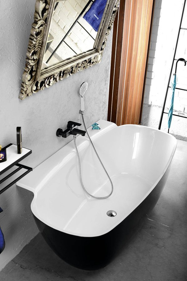 NIGRA volně stojící vana litý mramor 158x80x45cm, černá/bílá 72975