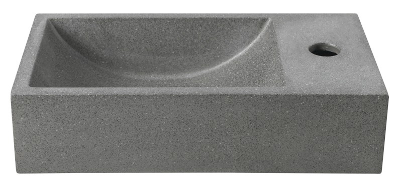 CREST R betonové umývátko, nástěnné, včetně výpusti, 40x22cm, černý granit AR409