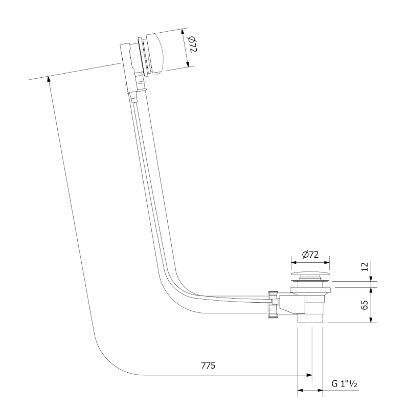 Vanová souprava s bovdenem, délka 775mm, zátka 72mm, bílá 71681W