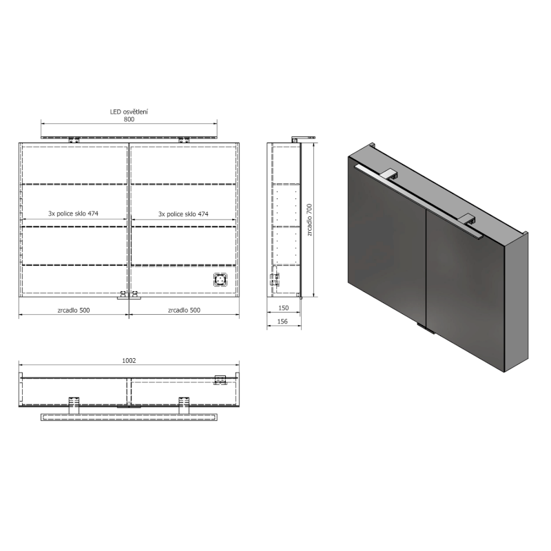 MIRRÓ galerka s LED osvětlením, 100x70x16cm, dub alabama MC100-0022