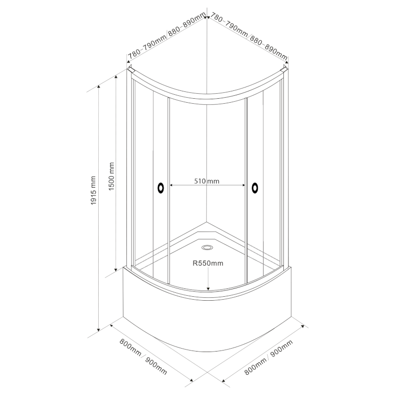 ARLEN čtvrtkruhová sprchová zástěna 800x800x1500 mm, sklo Brick BTR803