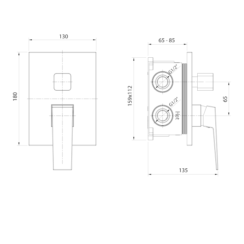 RITMO podomítková sprchová baterie, box, 3 výstupy, chrom RT043