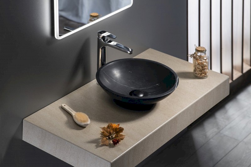 BLOK kamenné umyvadlo na desku Ø 40cm, matný černý Marquin 2401-35