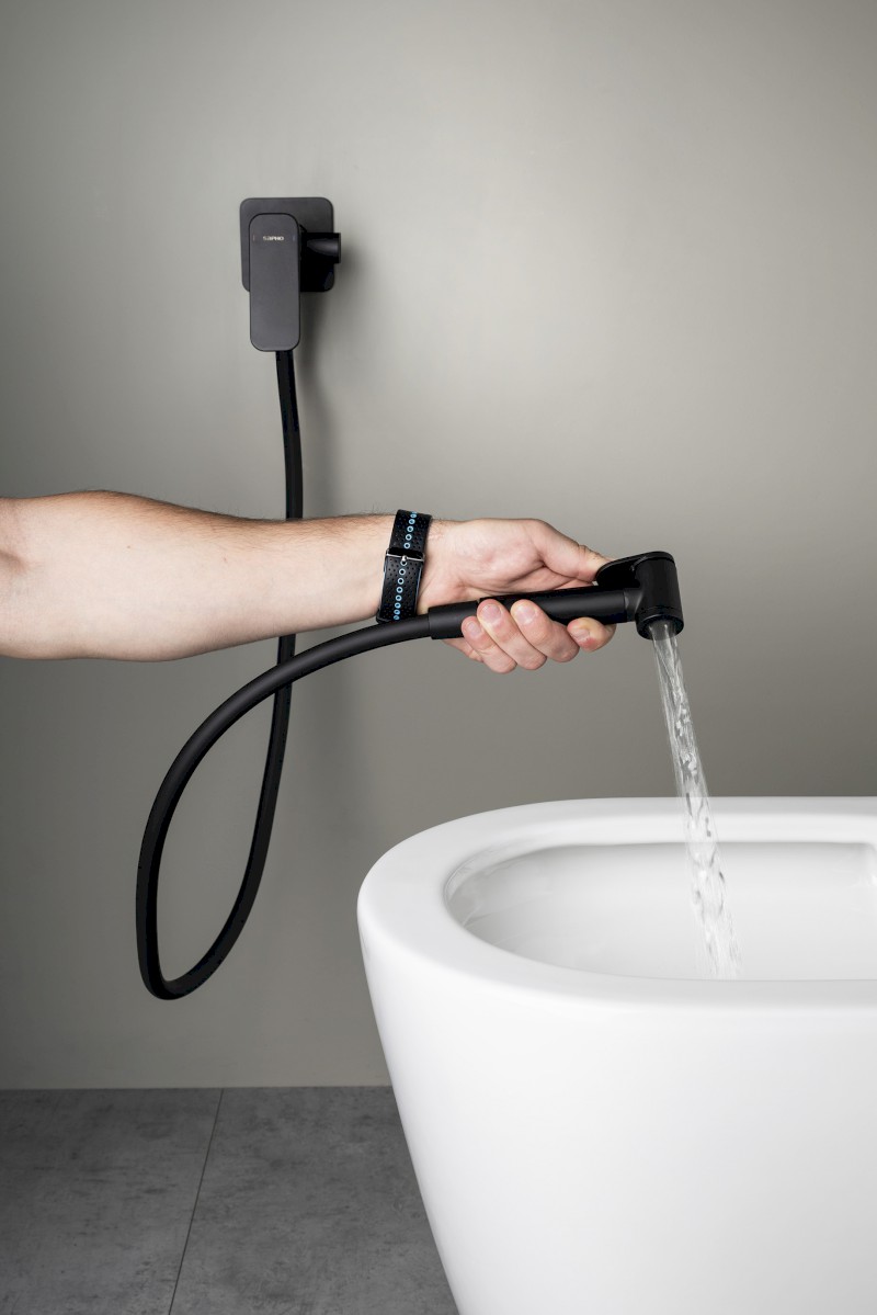 SPY podomítková bidetová baterie se Stop sprškou, černá mat PY13/15