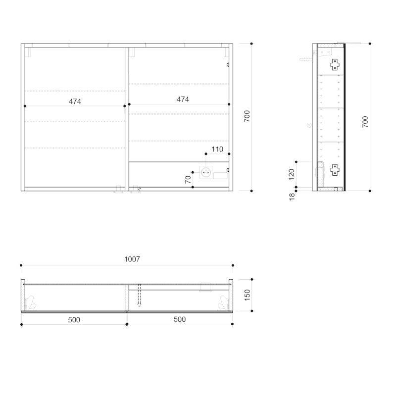 LINEX galerka s LED osvětlením, 100x70x15cm, bílá LX100-0030