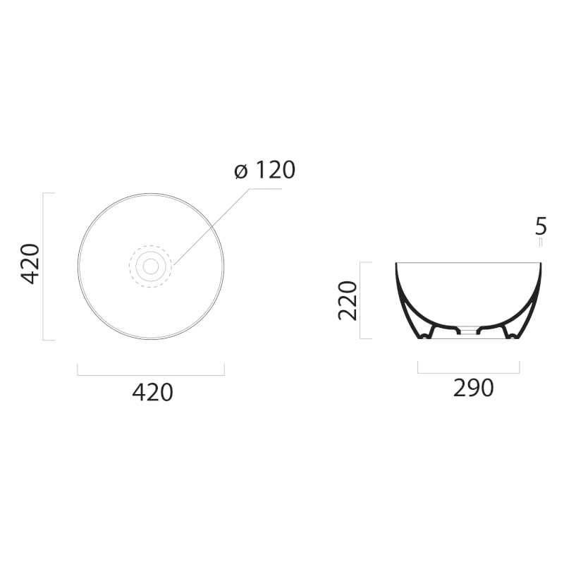 PURA keramické umyvadlo na desku vysoké, průměr 42cm, blush mat 885224