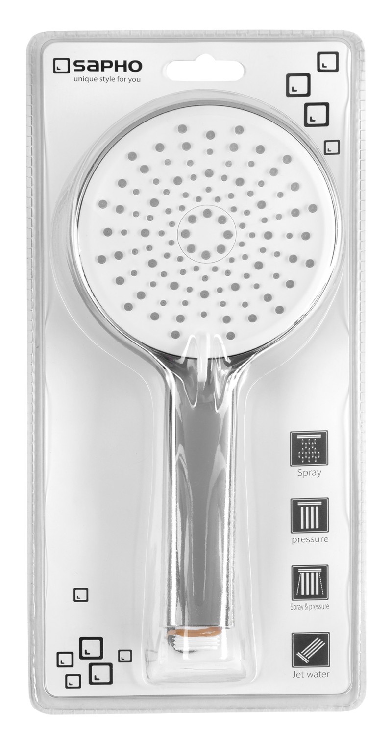 Ruční masážní sprcha, 3 režimy sprchování + režim oplach, silikon trysky, průměr 120mm, ABS/chrom 1204-51